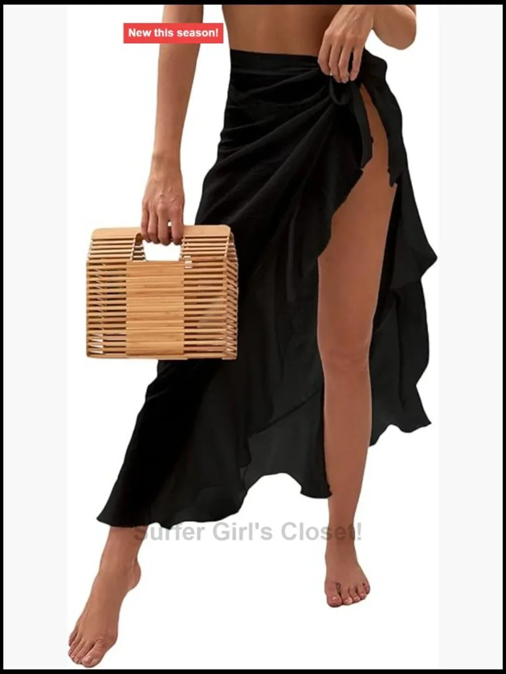 Mesh Sheer Swimsuit Cover Up Ruffle Tie Side Sarong Wrap Long Skirt